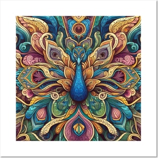 Colourful Mandala Peacock Posters and Art